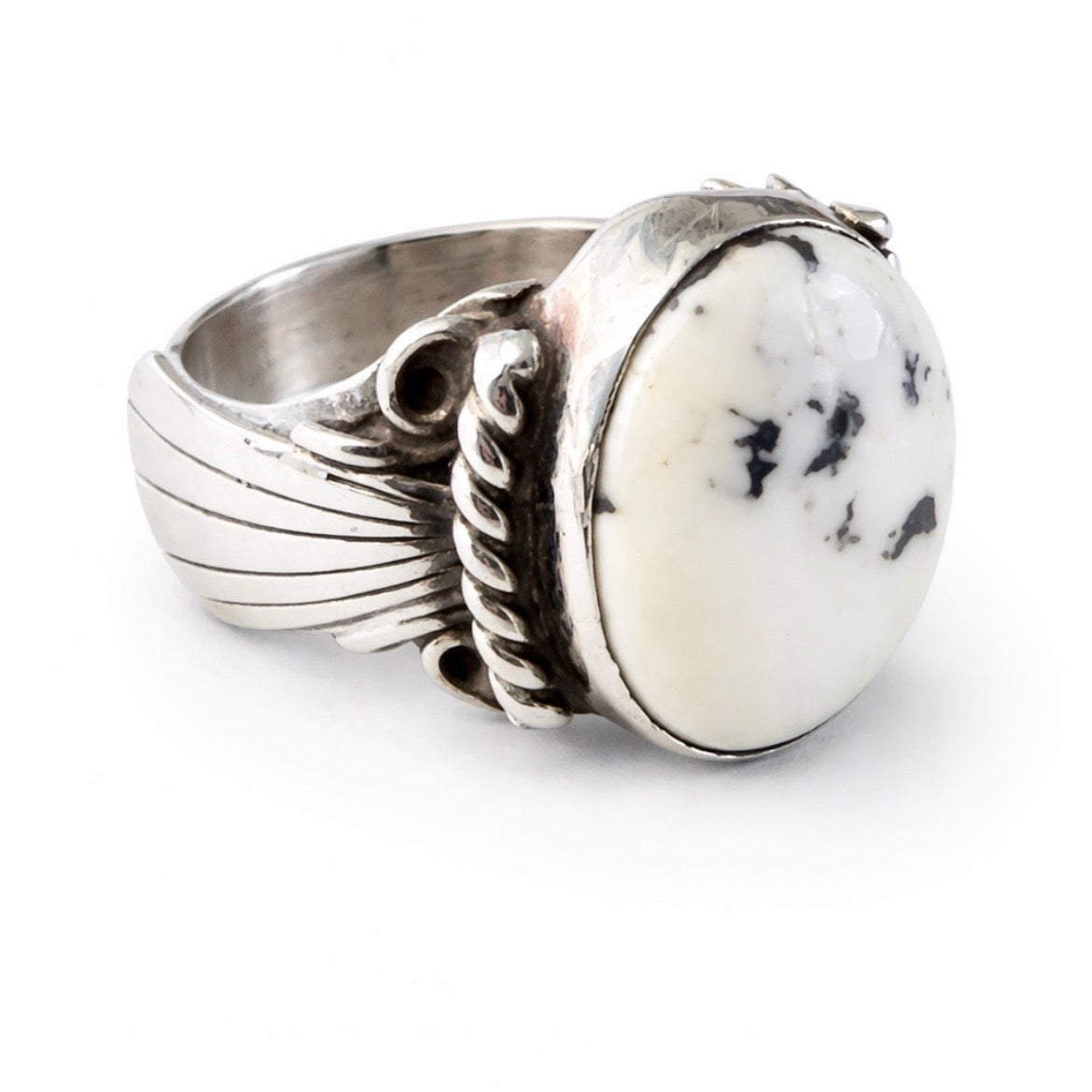 Navajo White Buffalo Stone Ring – Sterling Silver (Size 8)